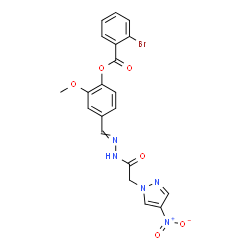 ChemSpider 2D Image | 2-Methoxy-4-({[(4-nitro-1H-pyrazol-1-yl)acetyl]hydrazono}methyl)phenyl 2-bromobenzoate | C20H16BrN5O6