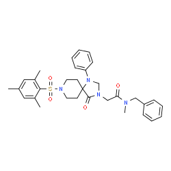 ChemSpider 2D Image | N-Benzyl-2-[8-(mesitylsulfonyl)-4-oxo-1-phenyl-1,3,8-triazaspiro[4.5]dec-3-yl]-N-methylacetamide | C32H38N4O4S