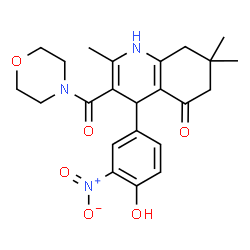 ChemSpider 2D Image | 4-(4-Hydroxy-3-nitrophenyl)-2,7,7-trimethyl-3-(4-morpholinylcarbonyl)-4,6,7,8-tetrahydro-5(1H)-quinolinone | C23H27N3O6