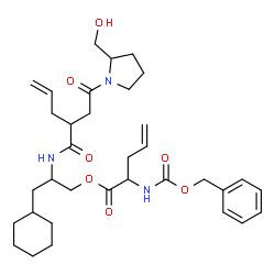 ChemSpider 2D Image | 3-Cyclohexyl-2-[(2-{2-[2-(hydroxymethyl)-1-pyrrolidinyl]-2-oxoethyl}-4-pentenoyl)amino]propyl 2-{[(benzyloxy)carbonyl]amino}-4-pentenoate | C34H49N3O7