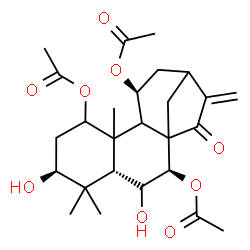 ChemSpider 2D Image | (3beta,5beta,7beta,9xi,10xi,11beta)-3,6-Dihydroxy-15-oxokaur-16-ene-1,7,11-triyl triacetate | C26H36O9