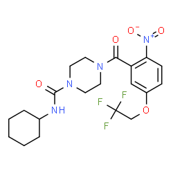 ChemSpider 2D Image | N-Cyclohexyl-4-[2-nitro-5-(2,2,2-trifluoroethoxy)benzoyl]-1-piperazinecarboxamide | C20H25F3N4O5
