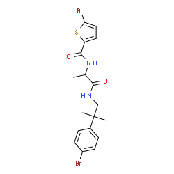 ChemSpider 2D Image | 5-Bromo-N-(1-{[2-(4-bromophenyl)-2-methylpropyl]amino}-1-oxo-2-propanyl)-2-thiophenecarboxamide | C18H20Br2N2O2S