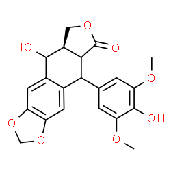 ChemSpider 2D Image | (8aR)-9-Hydroxy-5-(4-hydroxy-3,5-dimethoxyphenyl)-5,8,8a,9-tetrahydrofuro[3',4':6,7]naphtho[2,3-d][1,3]dioxol-6(5aH)-one | C21H20O8