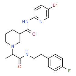 ChemSpider 2D Image | N-(5-Bromo-2-pyridinyl)-1-(1-{[2-(4-fluorophenyl)ethyl]amino}-1-oxo-2-propanyl)-3-piperidinecarboxamide | C22H26BrFN4O2