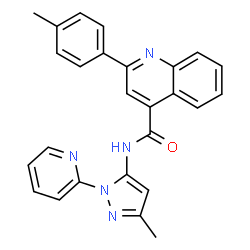 ChemSpider 2D Image | 2-(4-Methylphenyl)-N-[3-methyl-1-(2-pyridinyl)-1H-pyrazol-5-yl]-4-quinolinecarboxamide | C26H21N5O