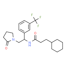 ChemSpider 2D Image | 3-Cyclohexyl-N-{2-(2-oxo-1-pyrrolidinyl)-1-[3-(trifluoromethyl)phenyl]ethyl}propanamide | C22H29F3N2O2