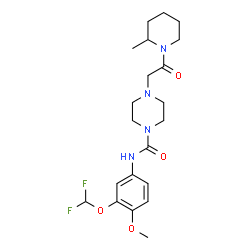 ChemSpider 2D Image | N-[3-(Difluoromethoxy)-4-methoxyphenyl]-4-[2-(2-methyl-1-piperidinyl)-2-oxoethyl]-1-piperazinecarboxamide | C21H30F2N4O4