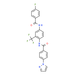 ChemSpider 2D Image | 4-Fluoro-N-[4-{[4-(1H-pyrazol-1-yl)benzoyl]amino}-3-(trifluoromethyl)phenyl]benzamide | C24H16F4N4O2