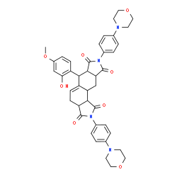 ChemSpider 2D Image | 6-(2-Hydroxy-4-methoxyphenyl)-2,8-bis[4-(4-morpholinyl)phenyl]-3a,4,6,6a,9a,10,10a,10b-octahydroisoindolo[5,6-e]isoindole-1,3,7,9(2H,8H)-tetrone | C41H42N4O8