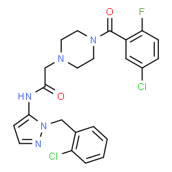 ChemSpider 2D Image | N-[1-(2-Chlorobenzyl)-1H-pyrazol-5-yl]-2-[4-(5-chloro-2-fluorobenzoyl)-1-piperazinyl]acetamide | C23H22Cl2FN5O2