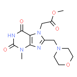 ChemSpider 2D Image | Methyl [3-methyl-8-(4-morpholinylmethyl)-2,6-dioxo-1,2,3,6-tetrahydro-7H-purin-7-yl]acetate | C14H19N5O5