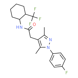 ChemSpider 2D Image | 2-[1-(4-Fluorophenyl)-3,5-dimethyl-1H-pyrazol-4-yl]-N-[2-(trifluoromethyl)cyclohexyl]acetamide | C20H23F4N3O