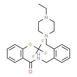 ChemSpider 2D Image | N-{2-[(4-Ethyl-1-piperazinyl)methyl]benzyl}-2-[(trifluoromethyl)sulfanyl]benzamide | C22H26F3N3OS