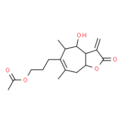 ChemSpider 2D Image | 3-(4-Hydroxy-5,7-dimethyl-3-methylene-2-oxo-3,3a,4,5,8,8a-hexahydro-2H-cyclohepta[b]furan-6-yl)propyl acetate | C17H24O5