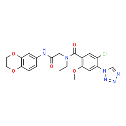 ChemSpider 2D Image | 5-Chloro-N-[2-(2,3-dihydro-1,4-benzodioxin-6-ylamino)-2-oxoethyl]-N-ethyl-2-methoxy-4-(1H-tetrazol-1-yl)benzamide | C21H21ClN6O5