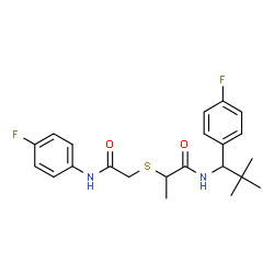ChemSpider 2D Image | 2-({2-[(4-Fluorophenyl)amino]-2-oxoethyl}sulfanyl)-N-[1-(4-fluorophenyl)-2,2-dimethylpropyl]propanamide | C22H26F2N2O2S