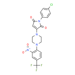 ChemSpider 2D Image | 1-(4-Chlorophenyl)-3-{4-[2-nitro-4-(trifluoromethyl)phenyl]-1-piperazinyl}-1H-pyrrole-2,5-dione | C21H16ClF3N4O4