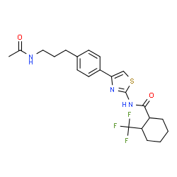 ChemSpider 2D Image | N-{4-[4-(3-Acetamidopropyl)phenyl]-1,3-thiazol-2-yl}-2-(trifluoromethyl)cyclohexanecarboxamide | C22H26F3N3O2S