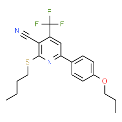ChemSpider 2D Image | 2-(Butylsulfanyl)-6-(4-propoxyphenyl)-4-(trifluoromethyl)nicotinonitrile | C20H21F3N2OS