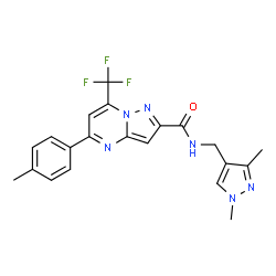 ChemSpider 2D Image | N-[(1,3-Dimethyl-1H-pyrazol-4-yl)methyl]-5-(4-methylphenyl)-7-(trifluoromethyl)pyrazolo[1,5-a]pyrimidine-2-carboxamide | C21H19F3N6O