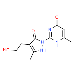 ChemSpider 2D Image | 2-[4-(2-Hydroxyethyl)-3-methyl-5-oxo-2,5-dihydro-1H-pyrazol-1-yl]-6-methyl-4(1H)-pyrimidinone | C11H14N4O3