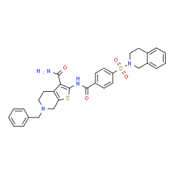 ChemSpider 2D Image | 6-Benzyl-2-{[4-(3,4-dihydro-2(1H)-isoquinolinylsulfonyl)benzoyl]amino}-4,5,6,7-tetrahydrothieno[2,3-c]pyridine-3-carboxamide | C31H30N4O4S2