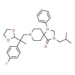 ChemSpider 2D Image | 8-[2-(1,3-Dioxolan-2-yl)-2-(4-fluorophenyl)propyl]-3-isobutyl-1-phenyl-1,3,8-triazaspiro[4.5]decan-4-one | C29H38FN3O3