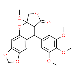 ChemSpider 2D Image | 5a-Methoxy-9-(3,4,5-trimethoxyphenyl)-5a,6,8a,9-tetrahydro-8H-[1,3]dioxolo[4,5-g]furo[3,4-b]chromen-8-one | C22H22O9