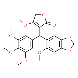 ChemSpider 2D Image | 4-Methoxy-3-((6-methoxy-1,3-benzodioxol-5-yl)(3,4,5-trimethoxyphenyl)methyl)-2(5H)-furanone | C23H24O9
