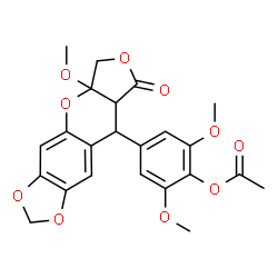 ChemSpider 2D Image | 2,6-Dimethoxy-4-(5a-methoxy-8-oxo-5a,6,8a,9-tetrahydro-8H-[1,3]dioxolo[4,5-g]furo[3,4-b]chromen-9-yl)phenyl acetate | C23H22O10