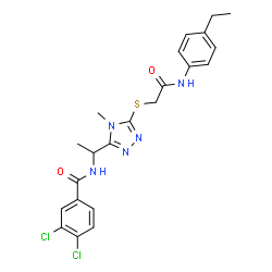 ChemSpider 2D Image | 3,4-Dichloro-N-{1-[5-({2-[(4-ethylphenyl)amino]-2-oxoethyl}sulfanyl)-4-methyl-4H-1,2,4-triazol-3-yl]ethyl}benzamide | C22H23Cl2N5O2S