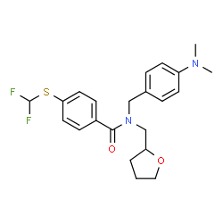 ChemSpider 2D Image | 4-[(Difluoromethyl)sulfanyl]-N-[4-(dimethylamino)benzyl]-N-(tetrahydro-2-furanylmethyl)benzamide | C22H26F2N2O2S