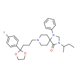 ChemSpider 2D Image | 3-sec-Butyl-8-{3-[2-(4-fluorophenyl)-1,3-dioxolan-2-yl]propyl}-1-phenyl-1,3,8-triazaspiro[4.5]decan-4-one | C29H38FN3O3