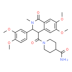 ChemSpider 2D Image | 1-{[3-(3,4-Dimethoxyphenyl)-6,7-dimethoxy-2-methyl-1-oxo-1,2,3,4-tetrahydro-4-isoquinolinyl]carbonyl}-4-piperidinecarboxamide | C27H33N3O7