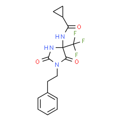 ChemSpider 2D Image | N-[2,5-Dioxo-1-(2-phenylethyl)-4-(trifluoromethyl)-4-imidazolidinyl]cyclopropanecarboxamide | C16H16F3N3O3