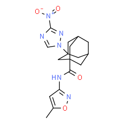 ChemSpider 2D Image | N-(5-Methyl-1,2-oxazol-3-yl)-3-(3-nitro-1H-1,2,4-triazol-1-yl)-1-adamantanecarboxamide | C17H20N6O4