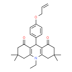 ChemSpider 2D Image | 9-[4-(Allyloxy)phenyl]-10-ethyl-3,3,6,6-tetramethyl-3,4,6,7,9,10-hexahydro-1,8(2H,5H)-acridinedione | C28H35NO3
