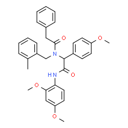 ChemSpider 2D Image | N-(2,4-dimethoxyphenyl)-2-(4-methoxyphenyl)-2-(N-(2-methylbenzyl)-2-phenylacetamido)acetamide | C33H34N2O5