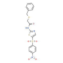 ChemSpider 2D Image | 2-(Benzylsulfanyl)-N-{5-[(4-nitrophenyl)sulfonyl]-1,3-thiazol-2-yl}acetamide | C18H15N3O5S3