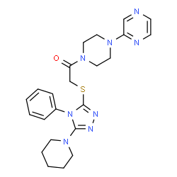 ChemSpider 2D Image | 2-{[4-Phenyl-5-(1-piperidinyl)-4H-1,2,4-triazol-3-yl]sulfanyl}-1-[4-(2-pyrazinyl)-1-piperazinyl]ethanone | C23H28N8OS