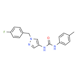 ChemSpider 2D Image | 1-[1-(4-Fluorobenzyl)-1H-pyrazol-4-yl]-3-(4-methylphenyl)urea | C18H17FN4O