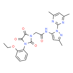 ChemSpider 2D Image | N-[1-(4,6-Dimethyl-2-pyrimidinyl)-3-methyl-1H-pyrazol-5-yl]-2-[3-(2-ethoxyphenyl)-2,4,5-trioxo-1-imidazolidinyl]acetamide | C23H23N7O5