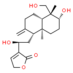 ChemSpider 2D Image | 3-{(1S)-1-Hydroxy-2-[(1R,4aS,5R,6R,8aS)-6-hydroxy-5-(hydroxymethyl)-5,8a-dimethyl-2-methylenedecahydro-1-naphthalenyl]ethyl}-2(5H)-furanone | C20H30O5