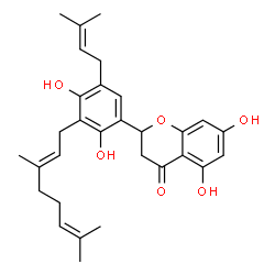 ChemSpider 2D Image | 2-{3-[(2E)-3,7-Dimethyl-2,6-octadien-1-yl]-2,4-dihydroxy-5-(3-methyl-2-buten-1-yl)phenyl}-5,7-dihydroxy-2,3-dihydro-4H-chromen-4-one | C30H36O6