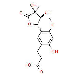 ChemSpider 2D Image | 3-{5-[(2S,3S,4R)-3,4-Dihydroxy-4-methyl-5-oxotetrahydro-2-furanyl]-2-hydroxy-4-methoxyphenyl}propanoic acid | C15H18O8