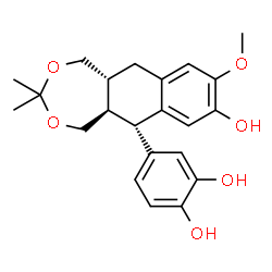 ChemSpider 2D Image | 4-[(5aR,6S,11aR)-1,5,5a,6,11,11a-Hexahydro-8-hydroxy-9-methoxy-3,3-dimethylnaphtho[2,3-e][1,3]dioxepin-6-yl]-1,2-benzenediol | C22H26O6