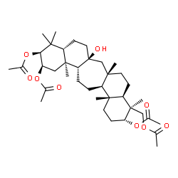 ChemSpider 2D Image | (2R,3S,4aR,6aS,7aS,9aR,10S,11R,13aR,13bS,15aR,15bS)-10-(Acetoxymethyl)-6a-hydroxy-4,4,7a,10,13a,15b-hexamethyldocosahydro-1H-naphtho[2',1':4,5]cyclohepta[1,2-a]naphthalene-2,3,11-triyl triacetate | C38H60O9
