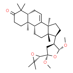 ChemSpider 2D Image | (5R,9R,10R,13S,14S,17S)-17-{(2R,3S,5R)-5-[(2S)-3,3-Dimethyl-2-oxiranyl]-2,5-dimethoxytetrahydro-3-furanyl}-4,4,10,13,14-pentamethyl-1,2,4,5,6,9,10,11,12,13,14,15,16,17-tetradecahydro-3H-cyclopenta[a]p
henanthren-3-one (non-preferred name) | C32H50O5