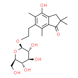 ChemSpider 2D Image | 2-(7-Hydroxy-2,2,4,6-tetramethyl-3-oxo-2,3-dihydro-1H-inden-5-yl)ethyl beta-D-glucopyranoside | C21H30O8